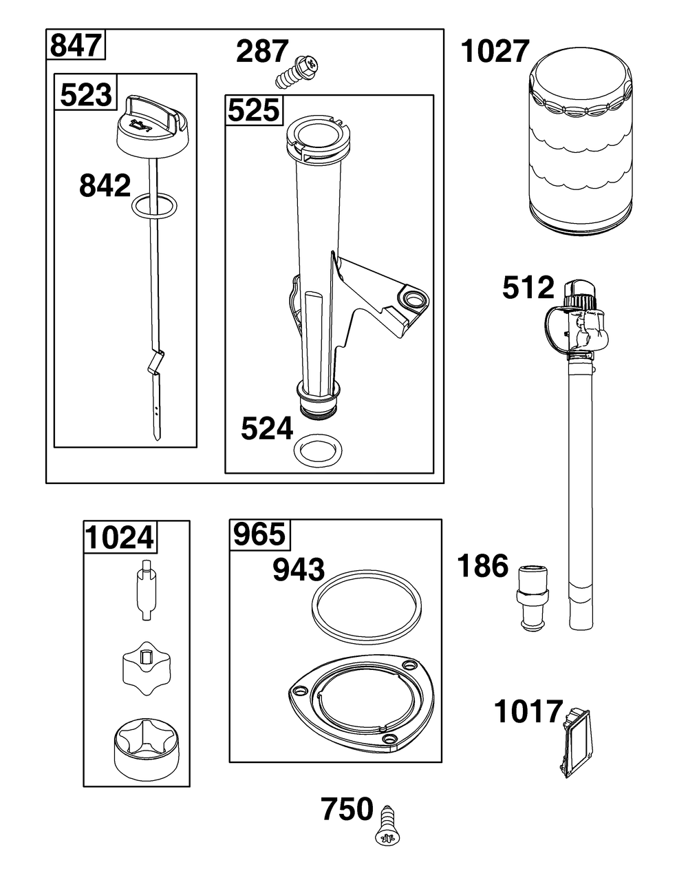Lubrication Group Diagram and Parts List for 44U777-0011-G1 400000 - 699999 Briggs and Stratton Engine